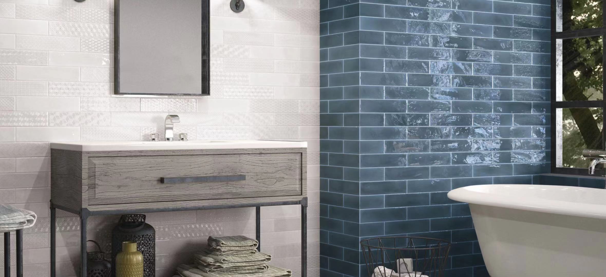 Tartha Ocean Blue Gloss Subway Tile 75x300