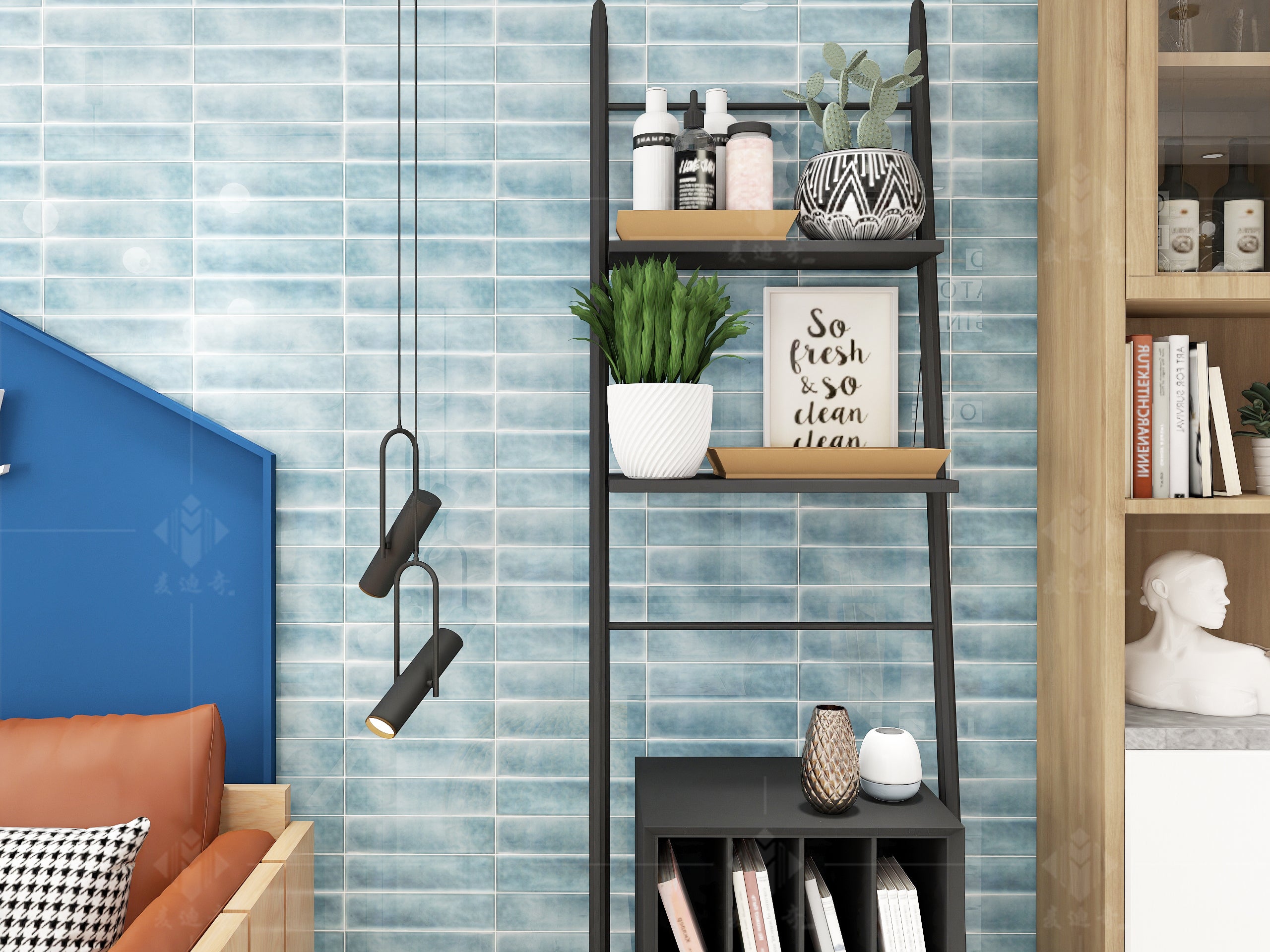 Tartha Sky Blue Gloss Subway Tile 75x300