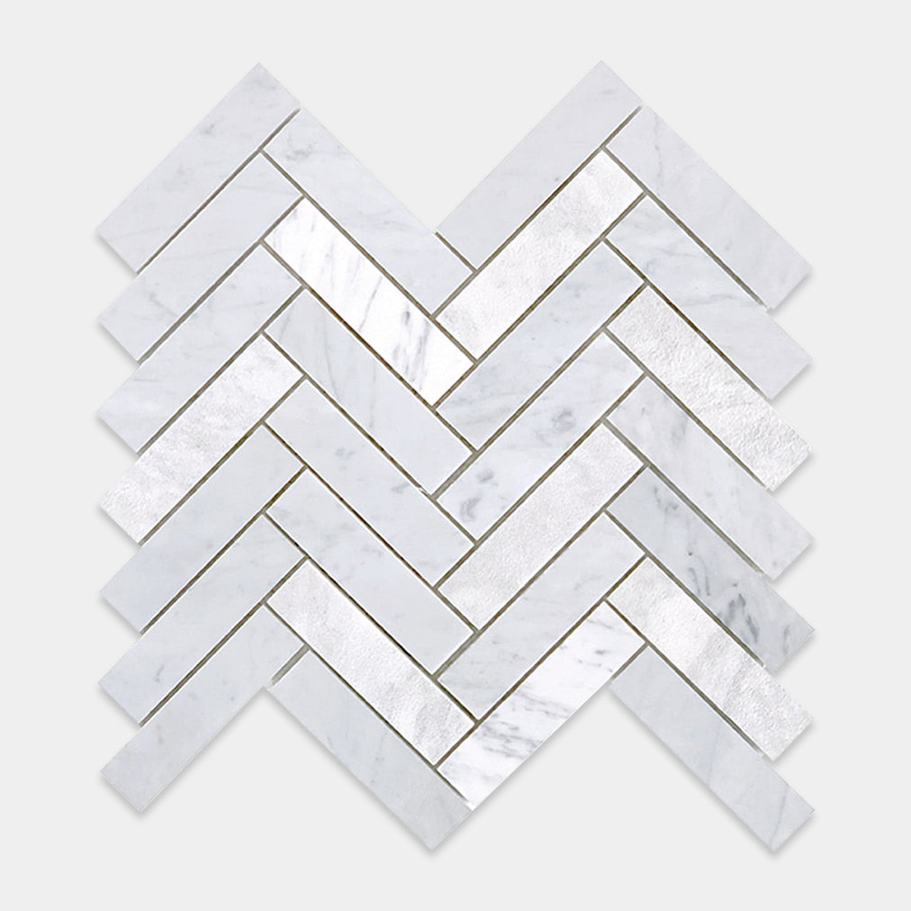 Carrara Large Herringbone Marble Mosaic