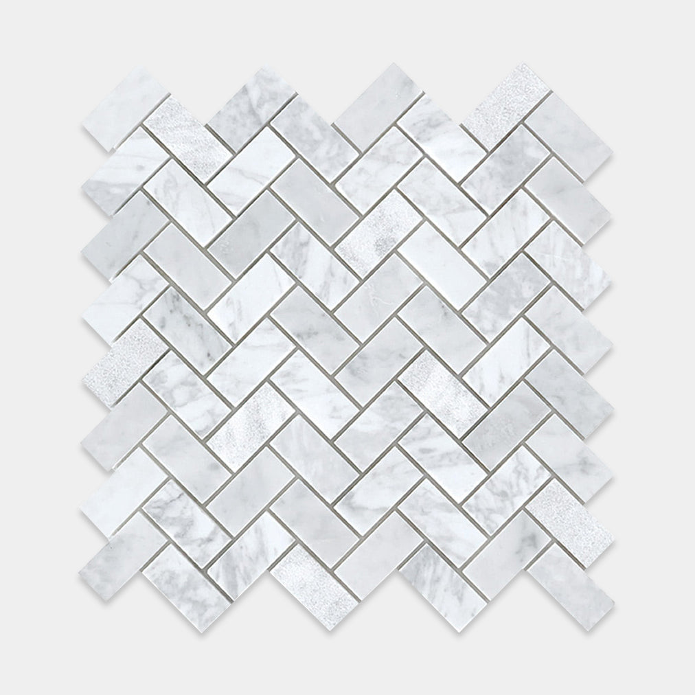 Carrara Small Herringbone Marble Mosaic