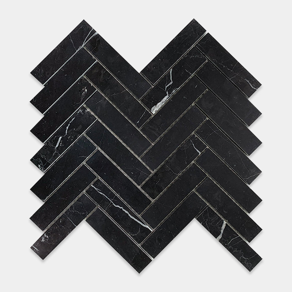 Nero Marquina Herringbone Marble Mosaic